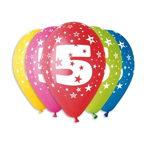 Balónky potisk čísla '5' - 5ks v bal. 30cm